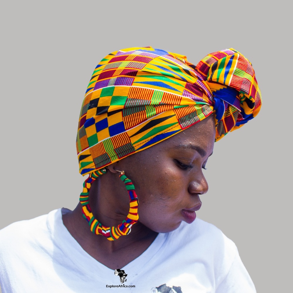 Matching Set: Africa Kente HeadWrap & XL Earring-7 - Picture 2 of 6